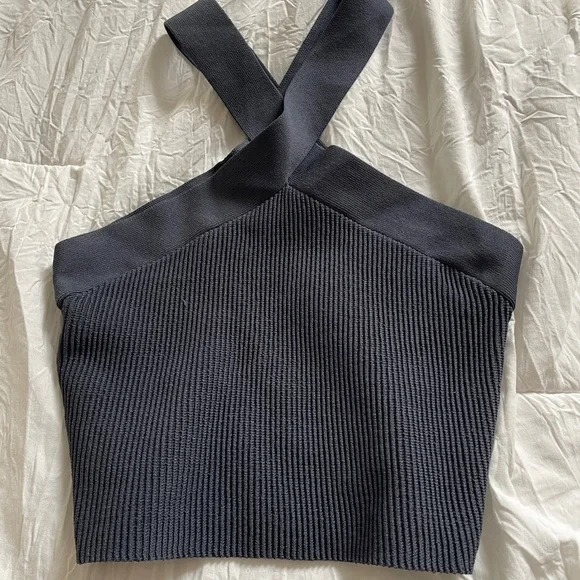 Quince Grey Criss Cross Knit Top - Picture 2 of 4